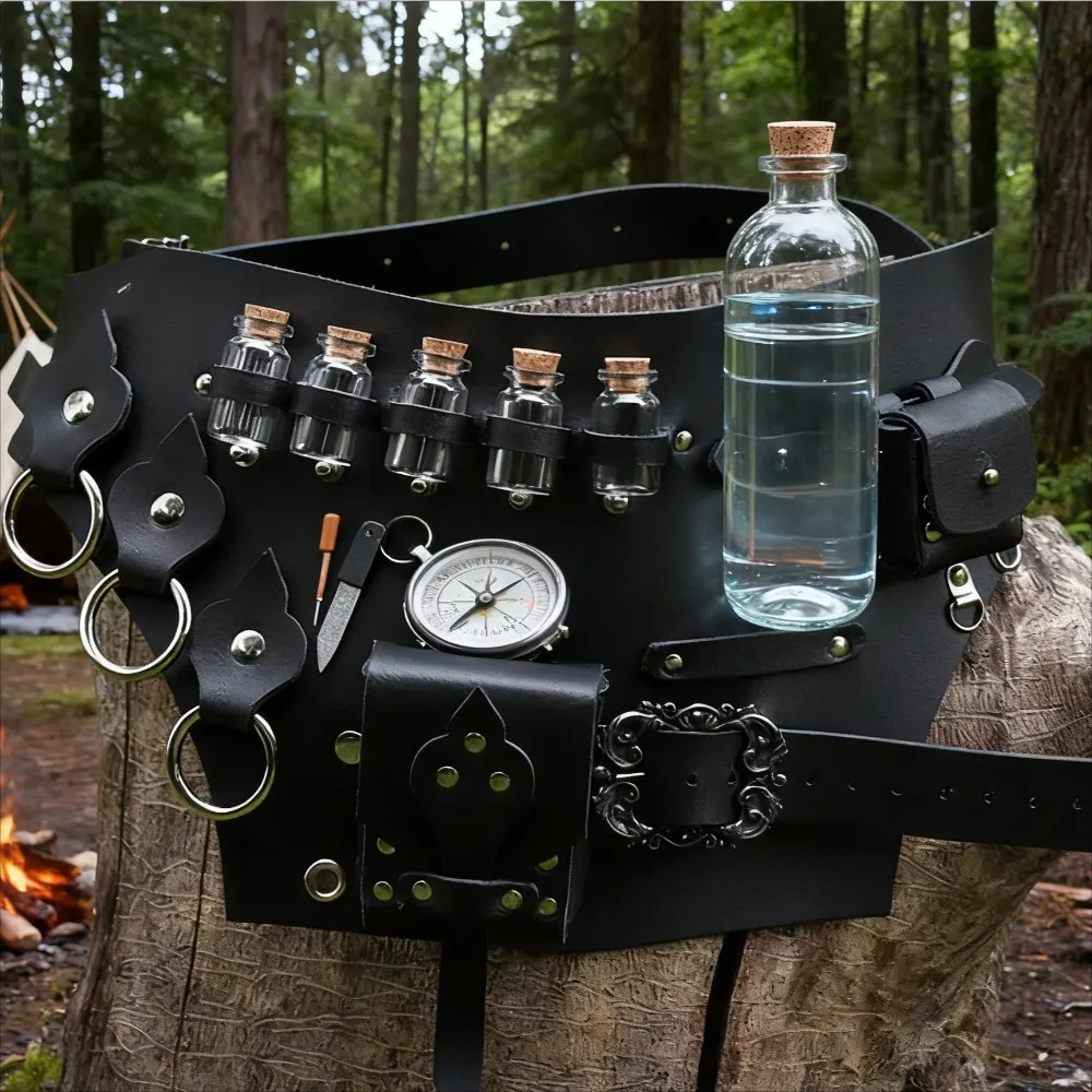 Leather Waist Pack with Phial Holders Perfect for Hiking Camping and Daily Wear