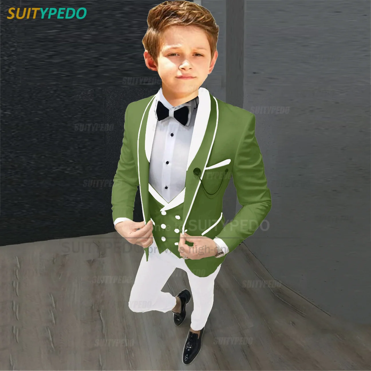 Fashion Grass Green Suit Sets For Kid Boys Birthday Photography Slim Fit Outfits School Activities Custom Child Formal Costumes