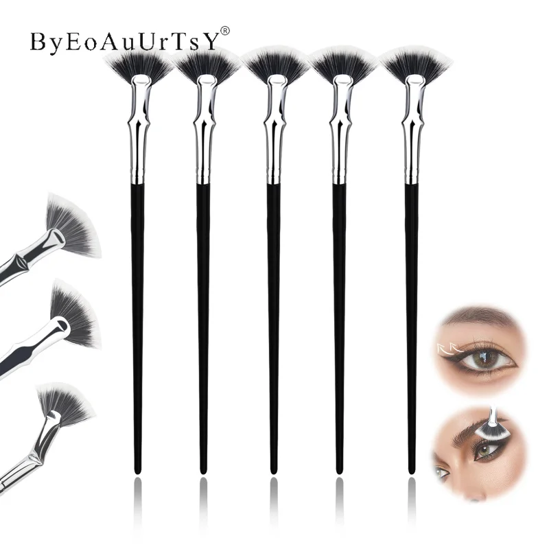 1/2pcs Fan-shaped Eyelash Brush Bent Lash Extension Brush With Protective Sleeve Mini Highlight Powder Smudge Makeup Brushes