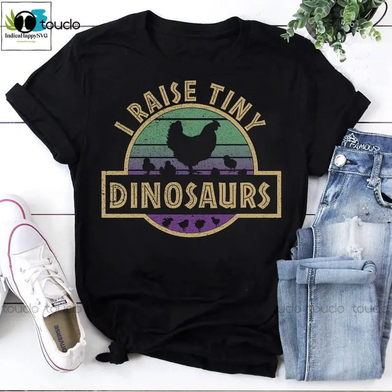 I Raise Tiny Dinosaurs Chicken Retro Vintage T-Shirt, Dinosaur Shirt, Funny Dinosaur Shirt, Chicken Shirt, Chicken Farm Shirt