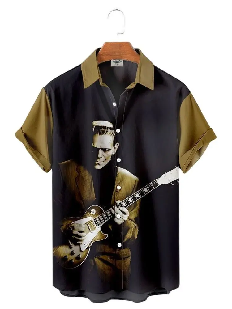 

Men's Printed Lapel ort Sve irt Casual Youthful Sle Loose Fit Summer Faion Basic Crew Ne T-irt Alternative