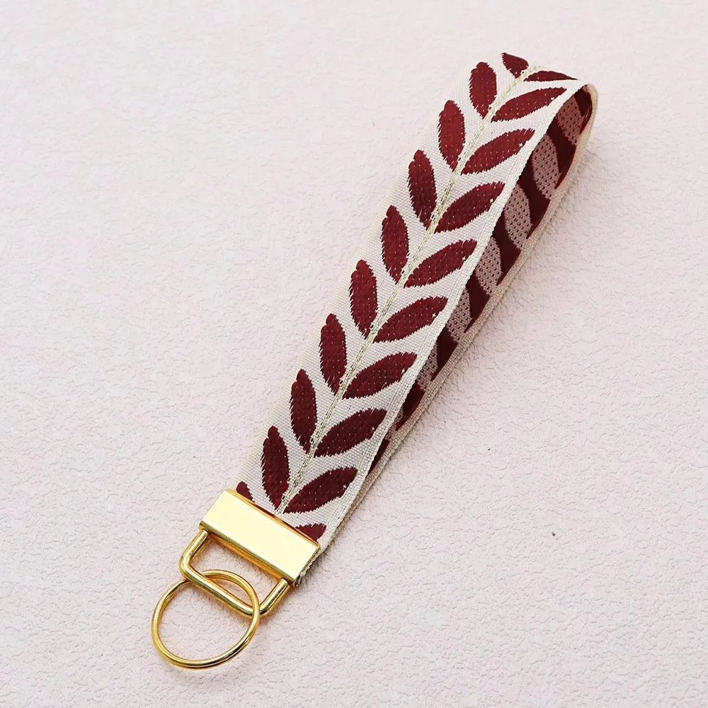 

Cute Leaf Pattern Wristlet Strap Short Wrist Rope with Keyrings Keys Wallets Holder Alloy Buckle Mobile Phone Lanyard Gift
