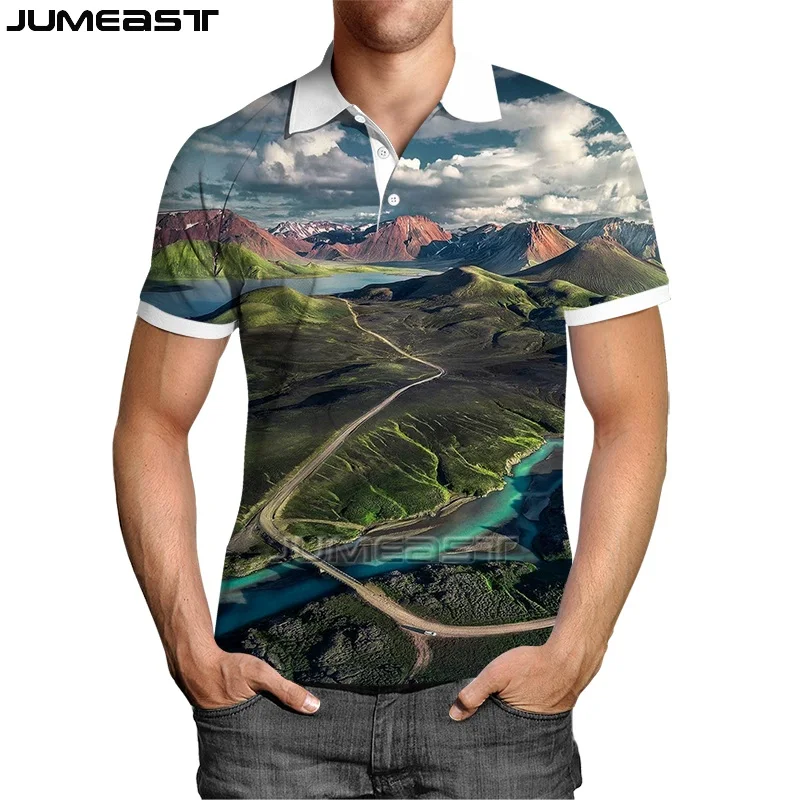 

Jumeast Men's Clothing Women 3D Sweatshirt Landscape Scenery Summer Short Sleeve Polo T Shirt Hip Hop Sport Pullover Tops Tees