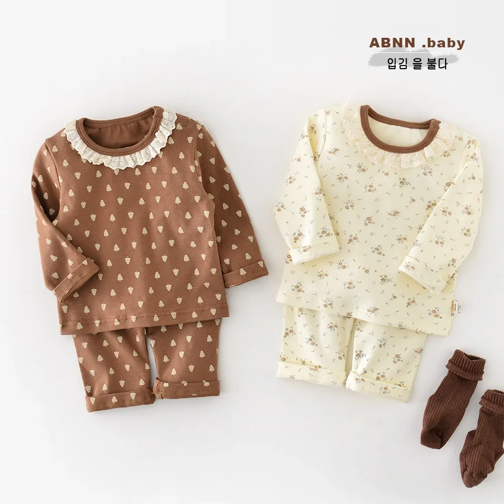 

Autumn Toddler Girls 2piece Set Round Neck Long Sleeve Lace Trim Newborn Girls Top Floral Patterned Elastic Waist Kid Girls Pant