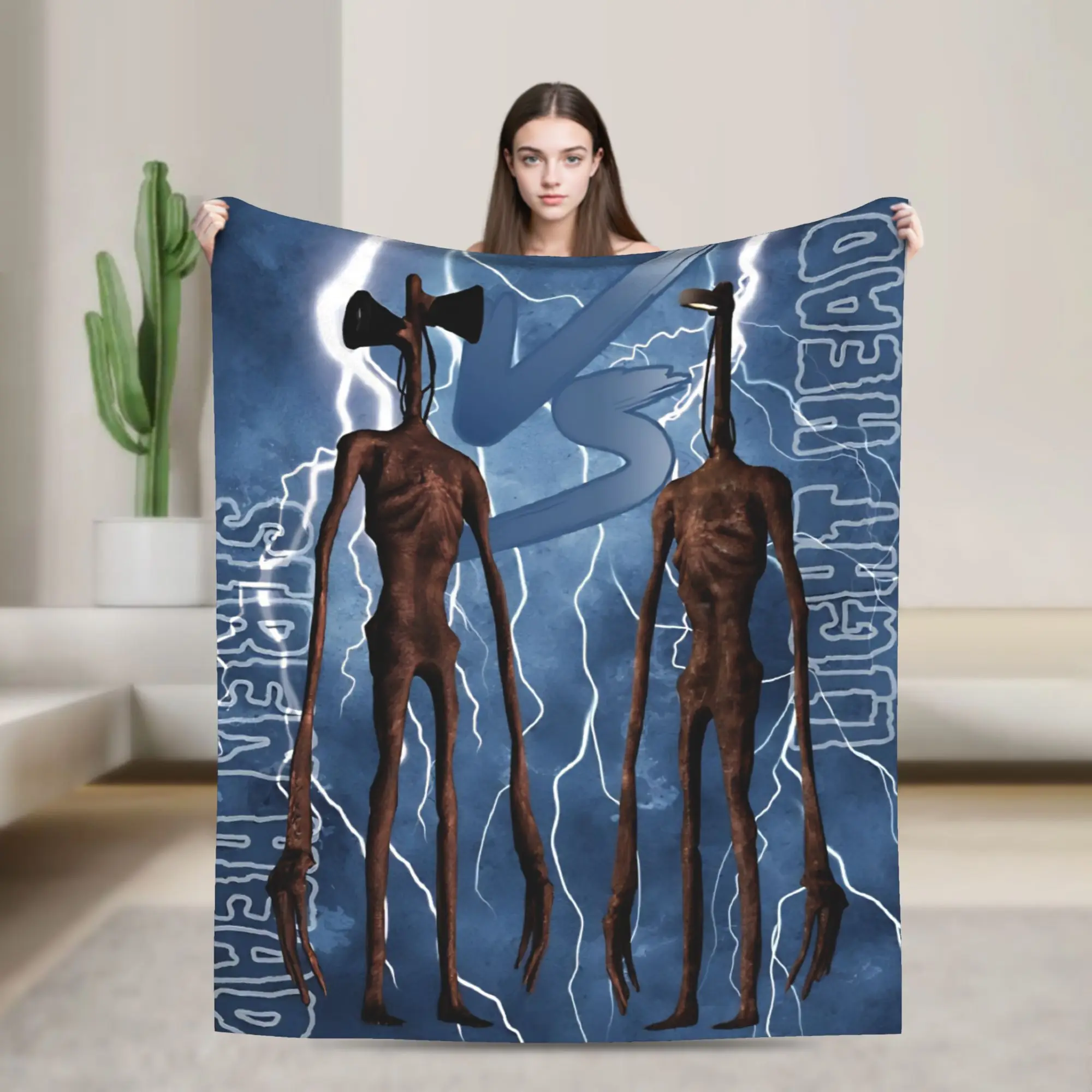 Siren Head Light Head Flannel Blanket  Funny Throw Blanket for Home 200x150cm Rug Piece