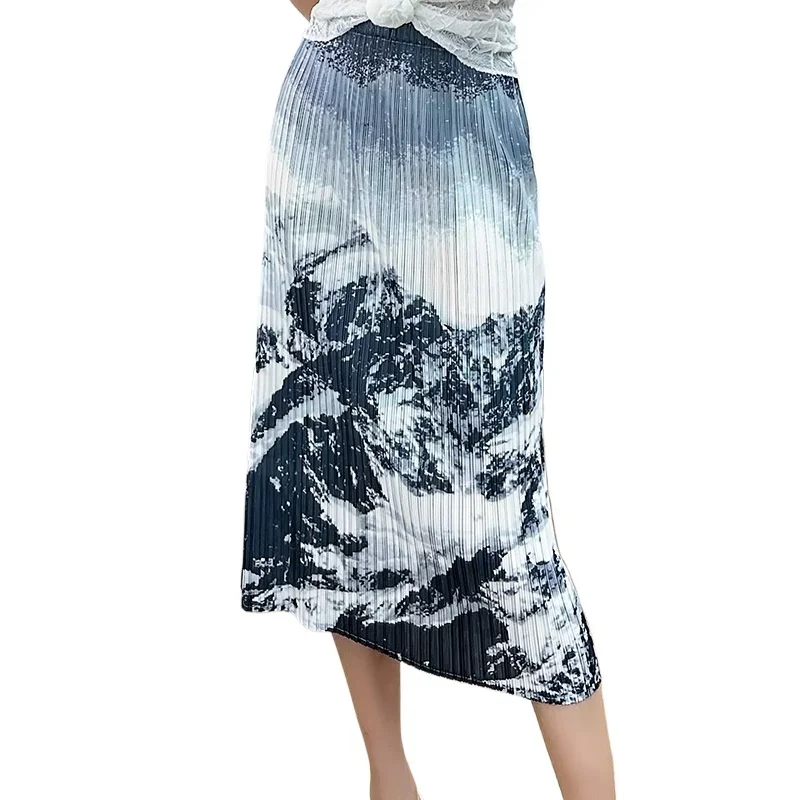 Miyake Geplooide Rok Voor Dames Casual Elastische Taille A-Lijn High-End Comfortabele Veelzijdige Geplooide Halflange Rok