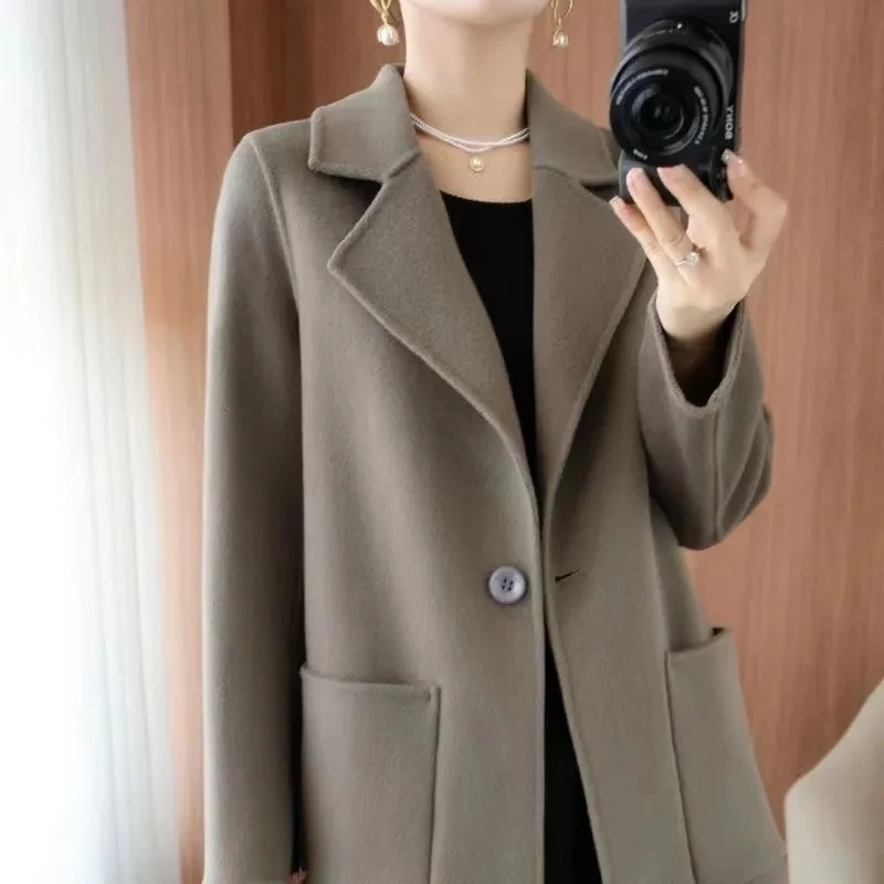 Ladies Wool Coat 2025 New Autumn And Winter Mid Length Version Loose Women's Jacket Long Sleeved Fashion Femme Woolen Outerwear