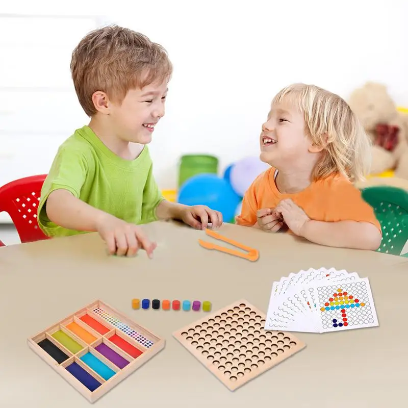 

Wooden Board Bead Game Bead Matching Game Parent-child Interaction Attention Training Rainbow Beads For Kid's Early Education