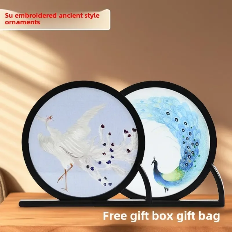 

Embroidered ornaments, Su embroidery double-sided embroidery table, creative table screen, Chinese style