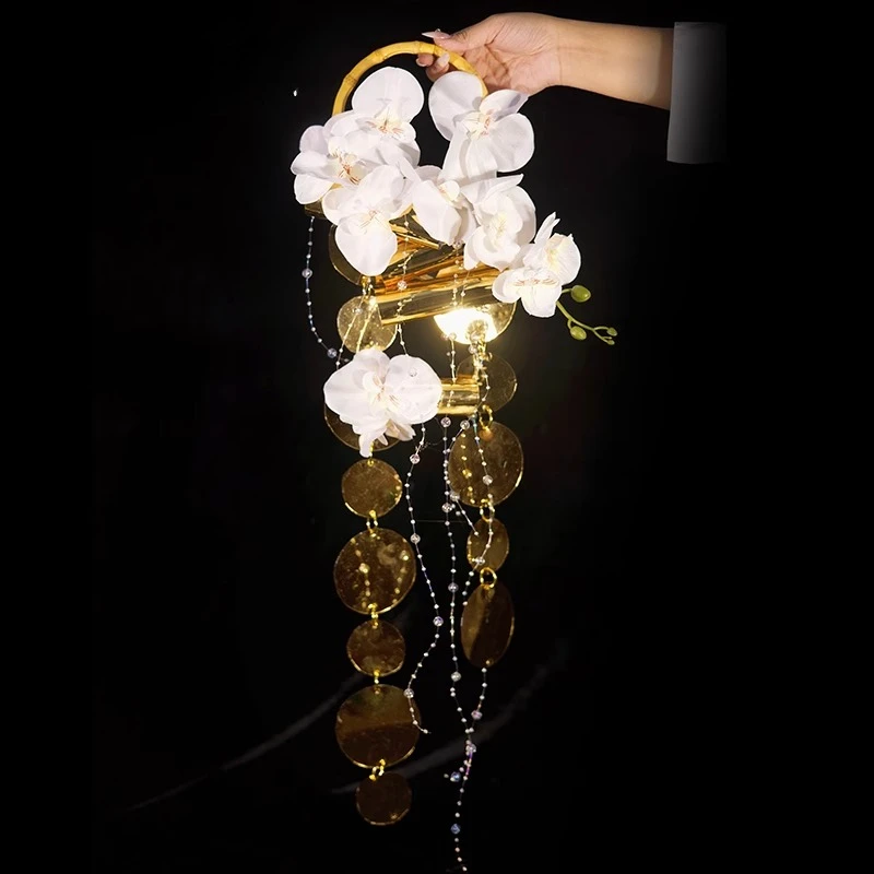 

Meiyi gilt Phalaenopsis golden flowering portable flower basket bridal wedding gift premium crystal bouquet handmade