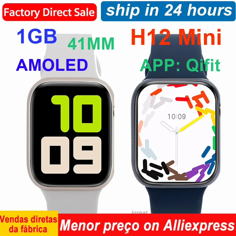 H12 Mini Smart Watch 41mm Amoled 1GB ROM Women Bluetooth Call Compass Music Recording NFC OS10 Album Sync Smartwatch