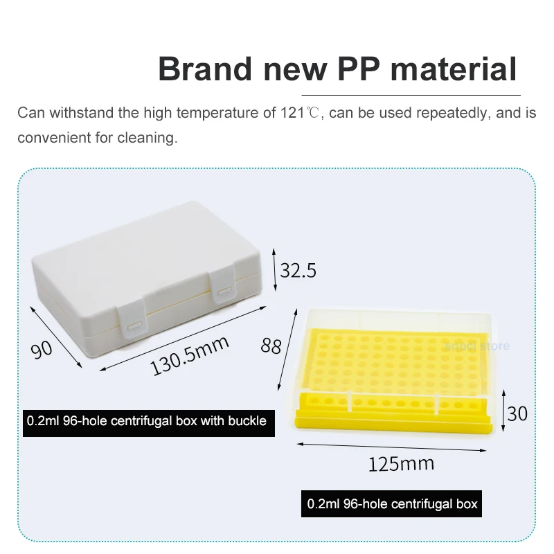 3 Stück PCR-Röhrchenständer, 0,2 ml Zentrifugenröhrchenbox mit Deckel, Kunststoff-Aufbewahrungsbox, Labor-PP-Röhrchenständer, EP-Röhrchenständer, 96 Löcher – Detail 5