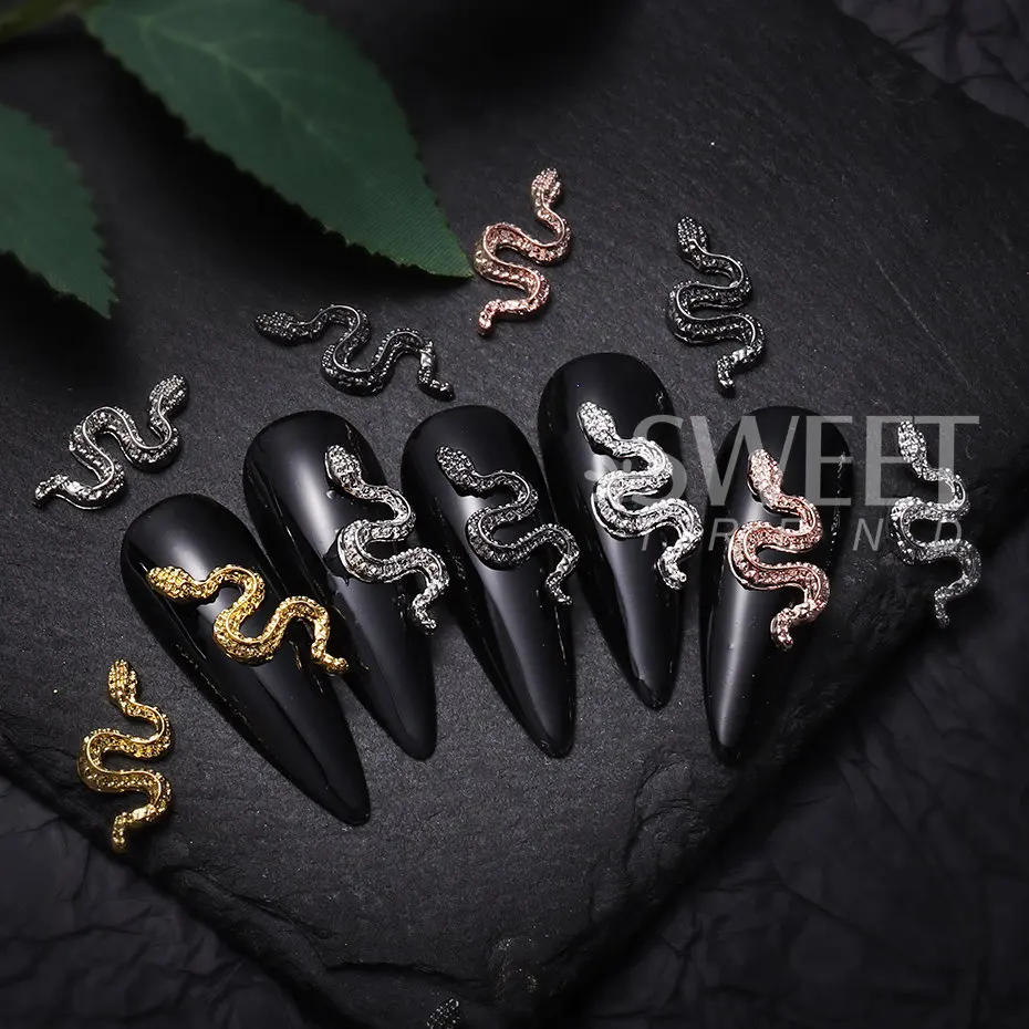 5/20/25pcs Alloy Snake Nail Charms Luxury Punk Metal Mixed Color 3D Gothic Snake Design Jewelry Nails Serpiente DIY Decoration