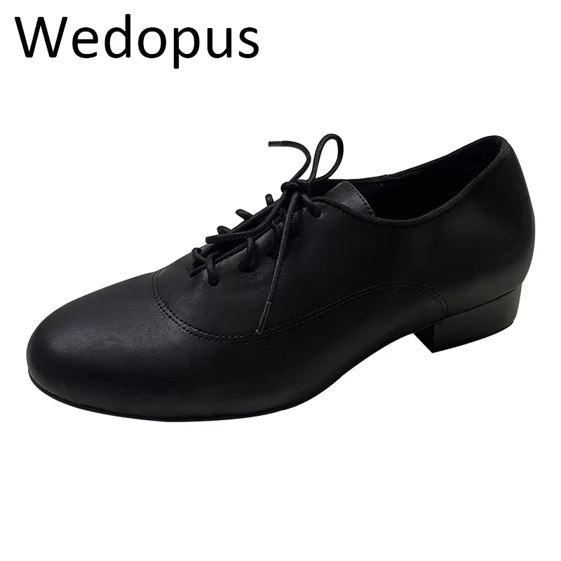 

Wedopus Customized Men's 2CM Black Leatherette Heels Ballroom Dance Shoes Suede Sole Lace-up Modern Dancing Shoes