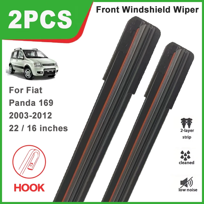

22"+16" Double Rubber Front Wiper Blades, Durable Windscreen Windshield Replacement Parts For Fiat Panda 169 2003-2012 2004 2005