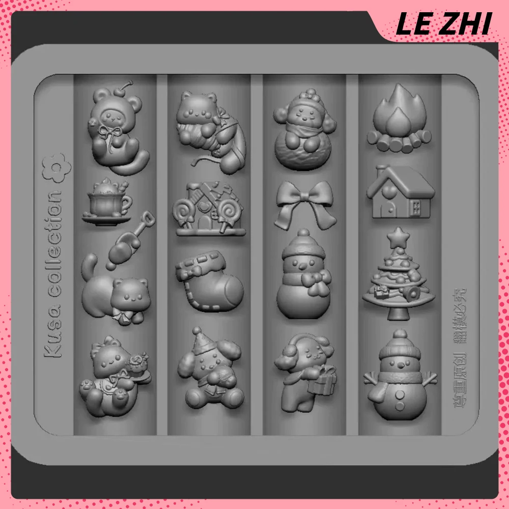 Sweet Lovely Animal Cat Bear Snowman Nail Silicone Mold Decoration House Tree Bowknot Ribbon Sofa Pudding Ice Cream Nail Mold