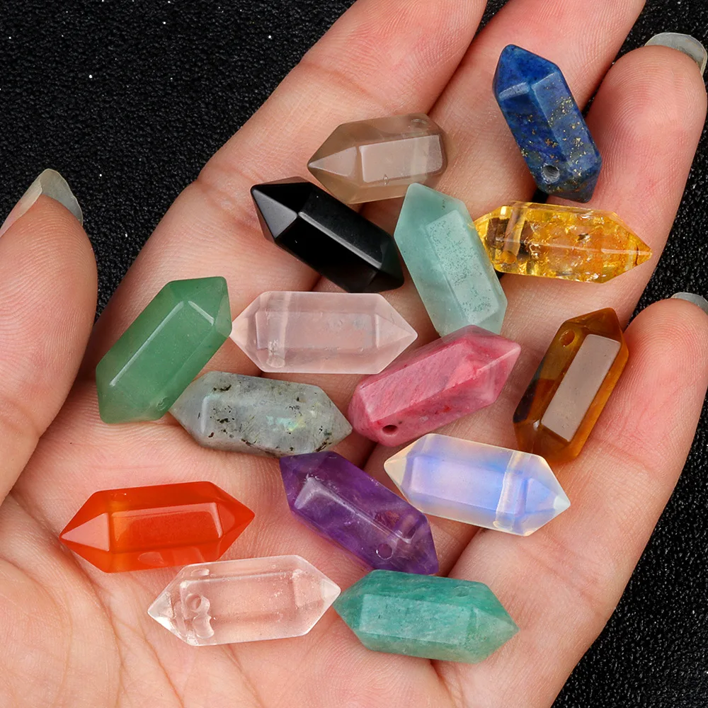 1pc Small Hexagonal Pendant Natural Crystal Stone Amethyst Citrine Pendulum Bullet Pendant Healing