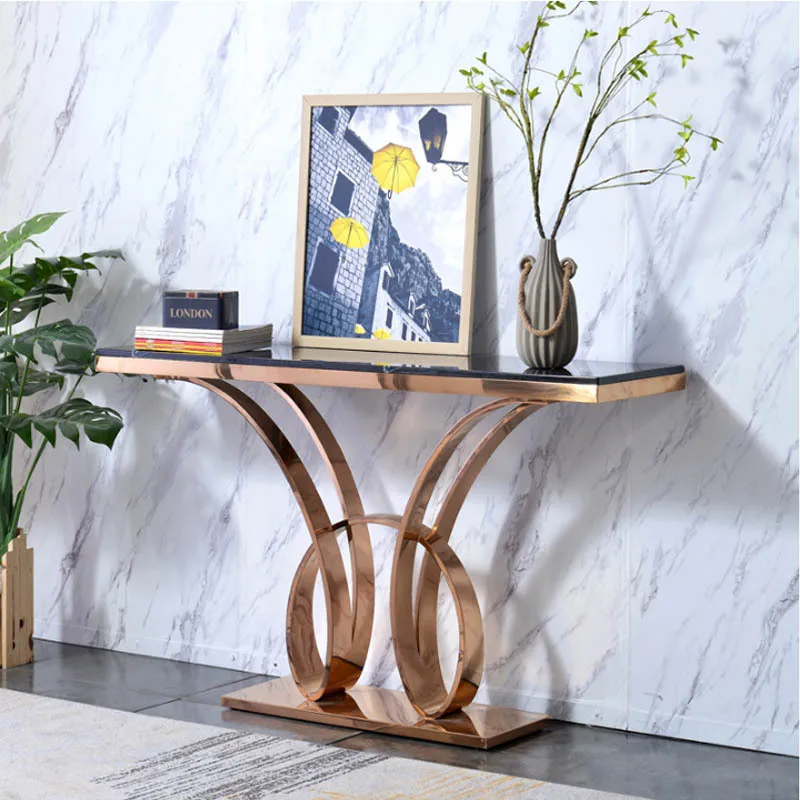 

Foyer Modern Simple Stainless Steel Marble Entrance Cabinet Post-modern Light Luxur Entrance Table