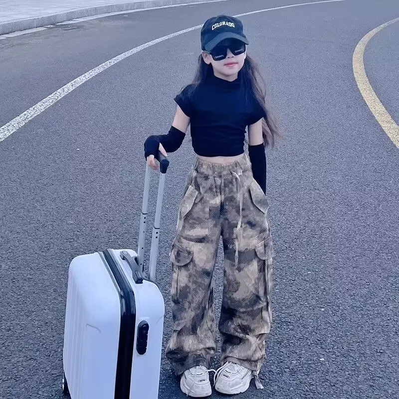 

Girls Hip Hop Camouflage Cargo Pants Street Dance Clothes pockets trousers Kids Jazz Costume Child Streetwear