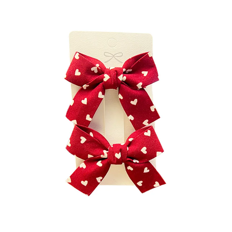 2PC New Princess Red Bow Girl Hairpins Lovely Children Headwear Hairgrips Hair Clips Barrettes Lovely Hair Accessories