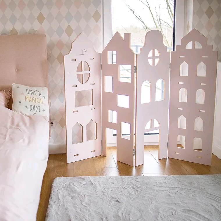 &c Montessori House Dollhouse Play House 3D DIY Puzzle Educational Screen Divider Dressing Room Bedroom Kitchen Minimalist