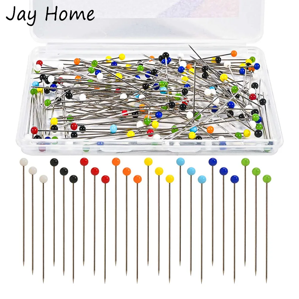 

250PCS 38mm Long Glass Head Pins Multicolor Dressmaking Sewing Pins Straight Pins for DIY Quilting Fabric Jewellery & Crafts