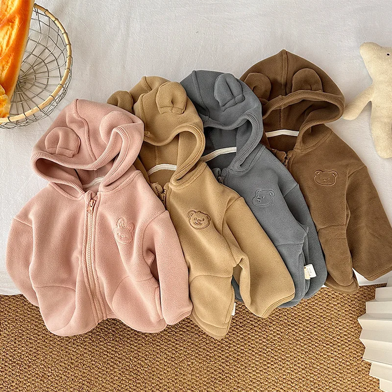 Baby thickened cotton-padded jacket autumn and winter new male and female baby cartoon hooded jacket plush cotton-padded jacket