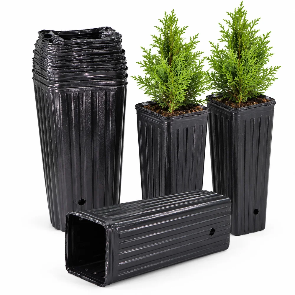 Square-shaped Tall Tree Pots Tree Growing Containers Reuseable Garden Greenhouse Plants Cultivation Planter with Drainage Holes