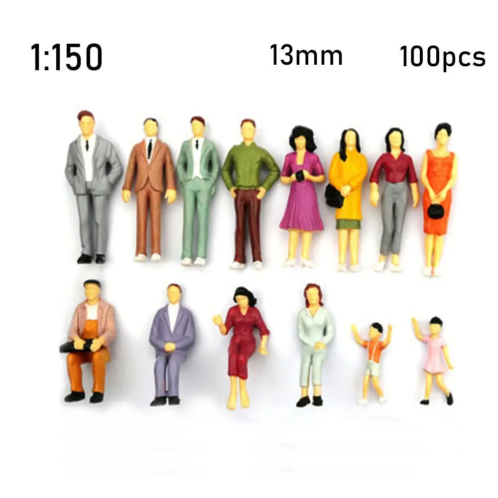 100Pcs 1:100/1:150/1:75/1:50 Schaal Mensen Cijfers Gemengde Kleur Pose Model Building Passagiers Poppenhuis Decoraties Kids Speelgoed
