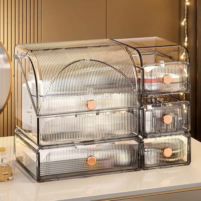 Acrylic Cosmetic Storage Box Dustproof Transparent Desktop Makeup Desk Organizer Lipstick Skincare Products Rack Baby Hong