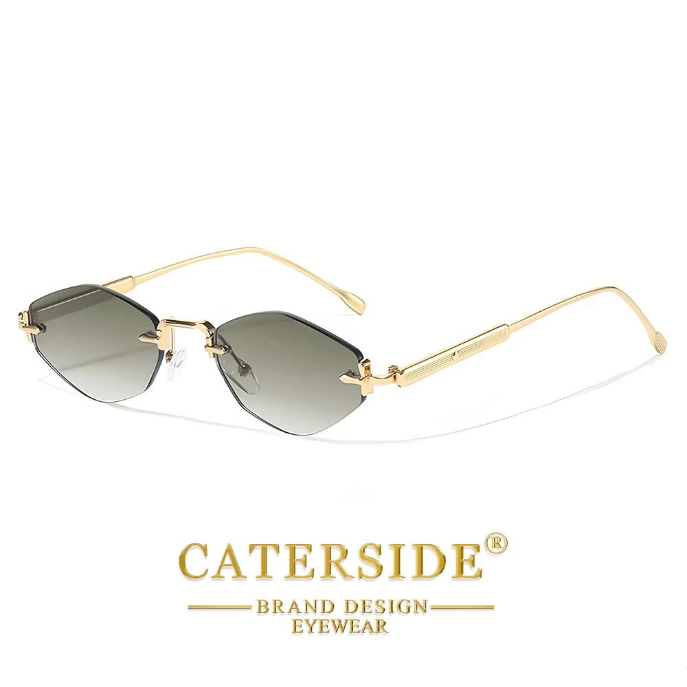 CATERSIDE Herren-Sonnenbrille ohne Rahmen, hochwertiger Polygon-Metallrahmen, Y2K-Sonnenbrille, Damen-Party-Outdoor-Brille, UV400 – Detail 8