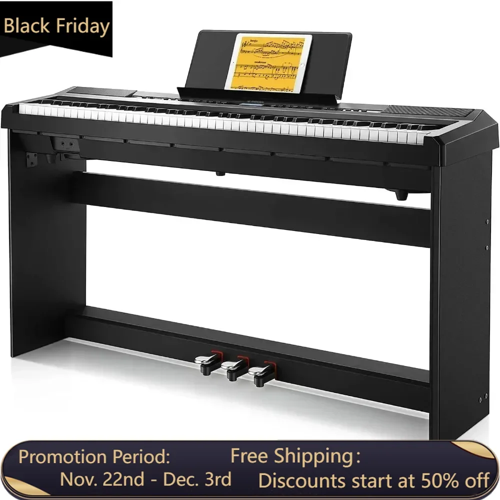 

DEP-20 Beginner Digital Piano 88 Key Full Size Weighted Keyboard, Portable Electric Piano with Furniture Stand, 3-Pedal Unit