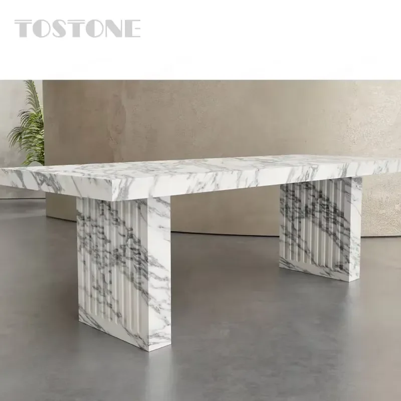 Tostone High End Custom Natural White Marble Dining Table Rectangle Shape for Modern Home Kitchen Indoor Decoration