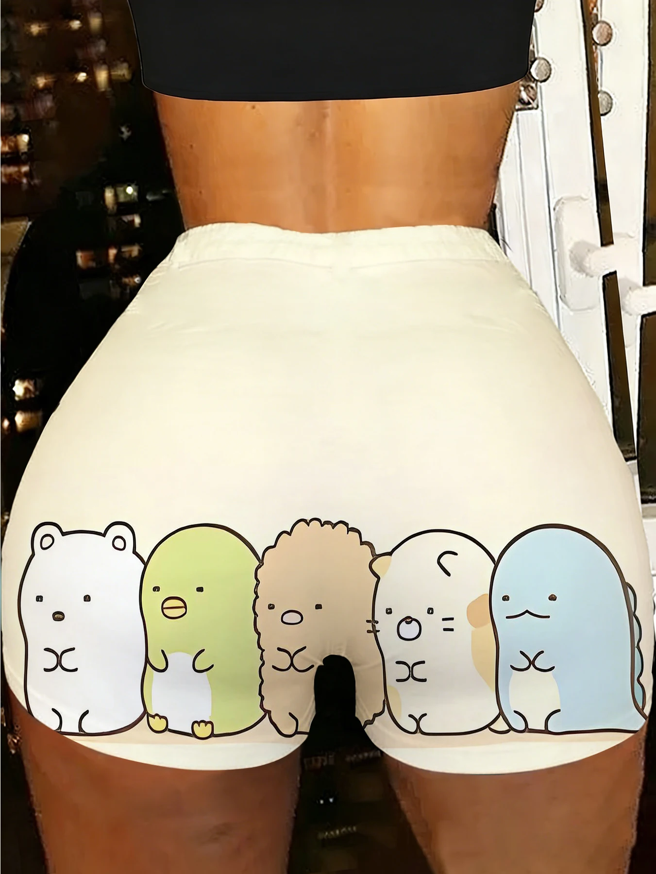 

Cute Cartoon Printed Knit Shorts Women Elastic Waist Soft Polyester Summer Loungewear Shorts