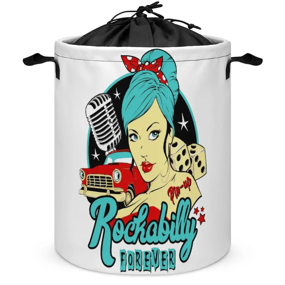 Storage Box Rockabilly Pin Up Girl Sock Hop Vintage Classic Large Capacity Graphic Laundry Basket Lifting Hand Can Be Folded Tow