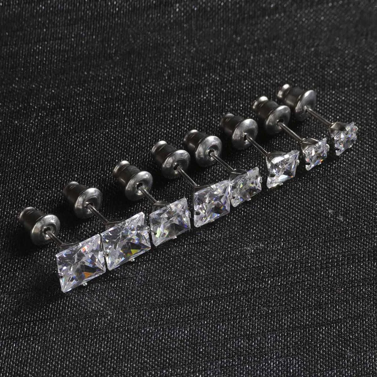 Stylish 4 Claw Square Cubic Zirconia Stud Earrings, Unisex