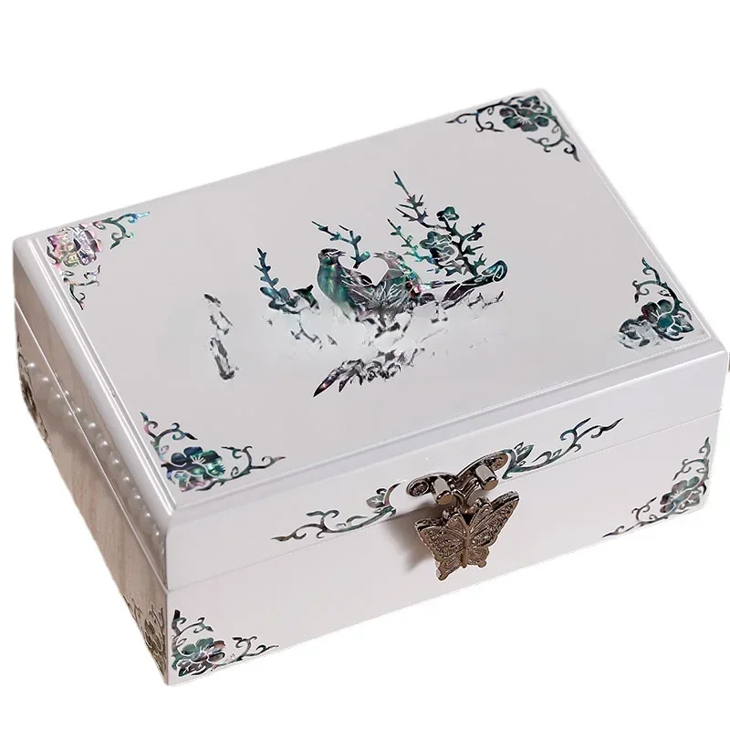 Mother-of-Pearl Lacquer Jewelry Box Small Solid Wood  Ornament Certificate Box Wedding Gift