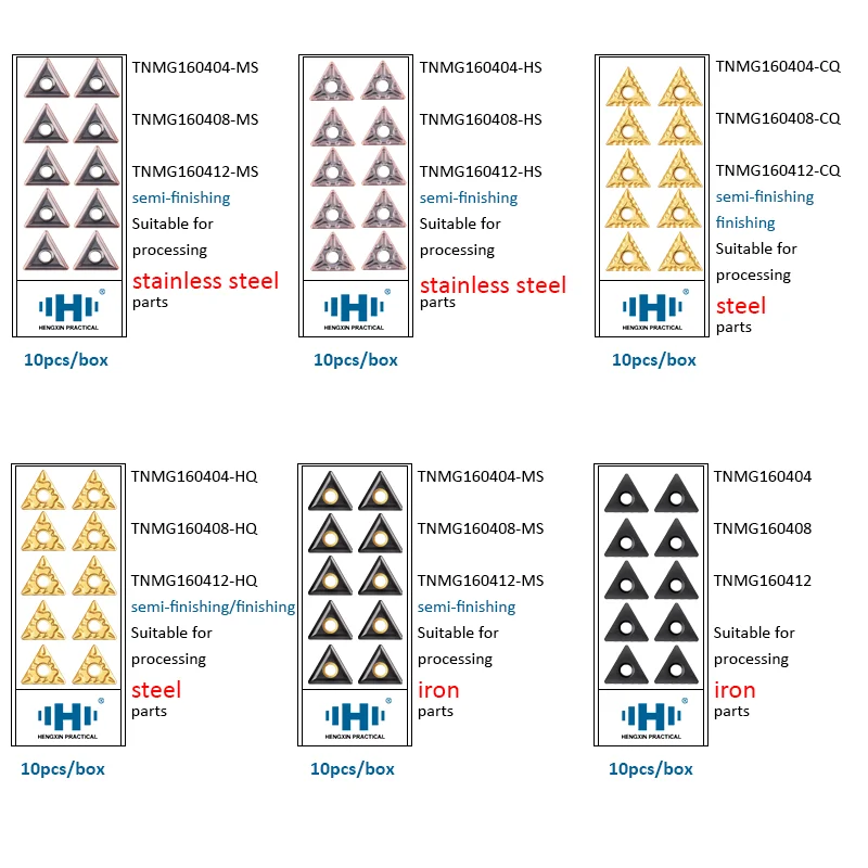 Imagem -03 - Hengxin-ferramentas de Torneamento Externas Inserções de Carboneto de Tungstênio Cnc Lathe Cutter Tnmg160404 Tnmg160408 Tnmg160412