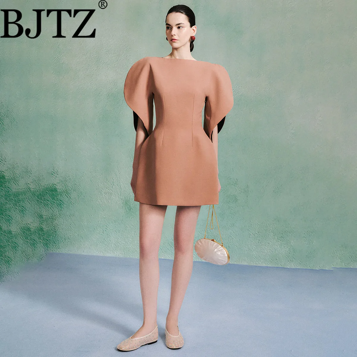 

BJTZ Elegant Solid Color Women's Dresses 2026 Spring Autumn New Unique Design Cuffs Temperament Fashion Party Evening Dress
