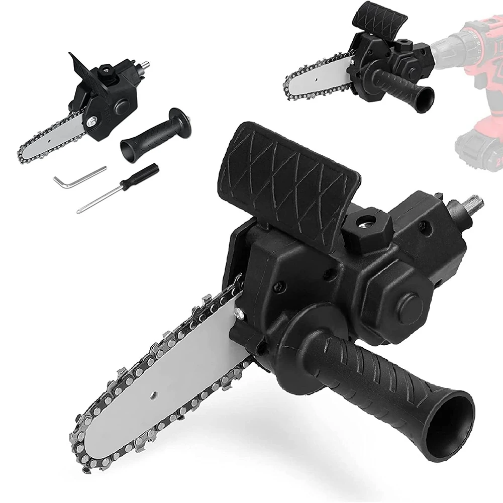 Electric Drill Converter Into Electric Saw with 4 Inch Chain Mini Handheld Chain Saw Conversion Bracket Black