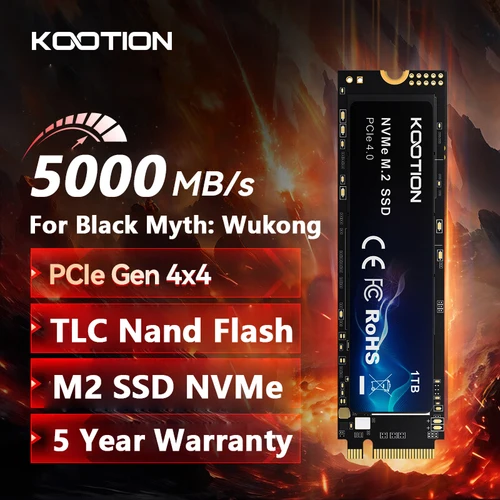 Imagen 1 del producto KOOTION M2 SSD NVMe Gen 4 M.2 SSD 2TB 1TB 512GB disco duro interno de estado sólido M.2 PCIe 4.0x4 2280 unidad SSD para PS5 portátil PC