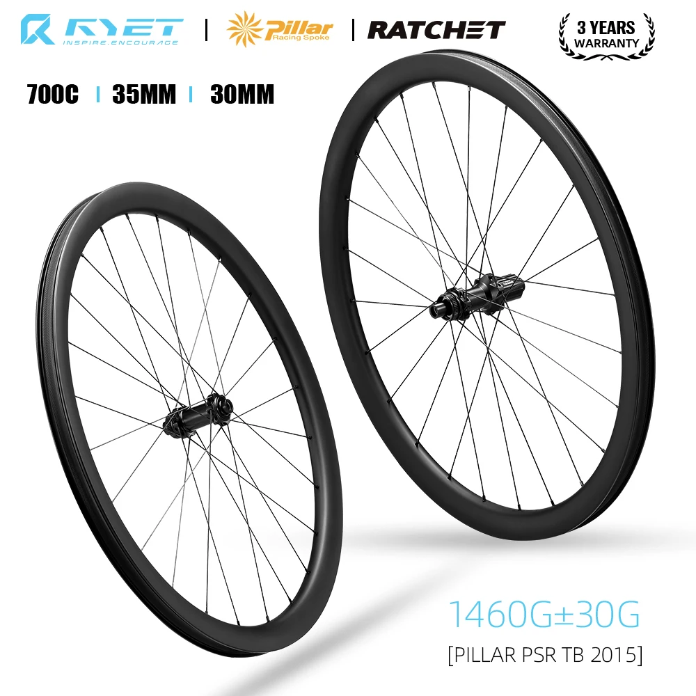 

RYET Gravel Carbon Wheelset 700c Tubeless Ready Disc Brake Ratchet Hub Center Lock HG/XDR 1423/2015 Spoke Hubs 12x100mm/12x142mm