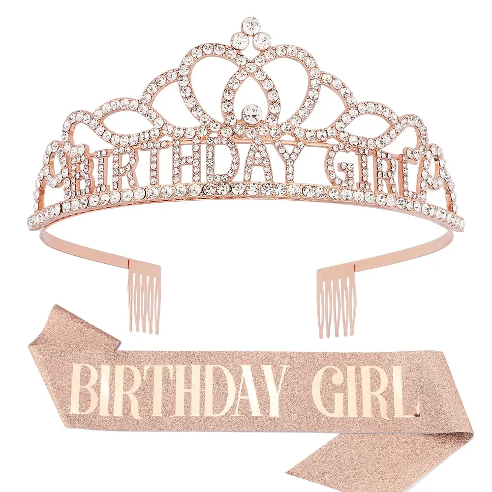 Birthday Crystal Crowns Tiara Birthday Girl Queen Sash for Women Birthday Party Decorations Accessories for Girls Gifts