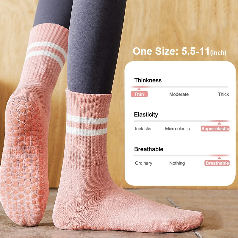 Chaussettes de yoga en coton à tube moyen pour femmes, chaussettes de fitness professionnelles en silicone non ald, chaussettes de sol, chaussettes de danse, chaussettes de sport Pilates, 3 paires