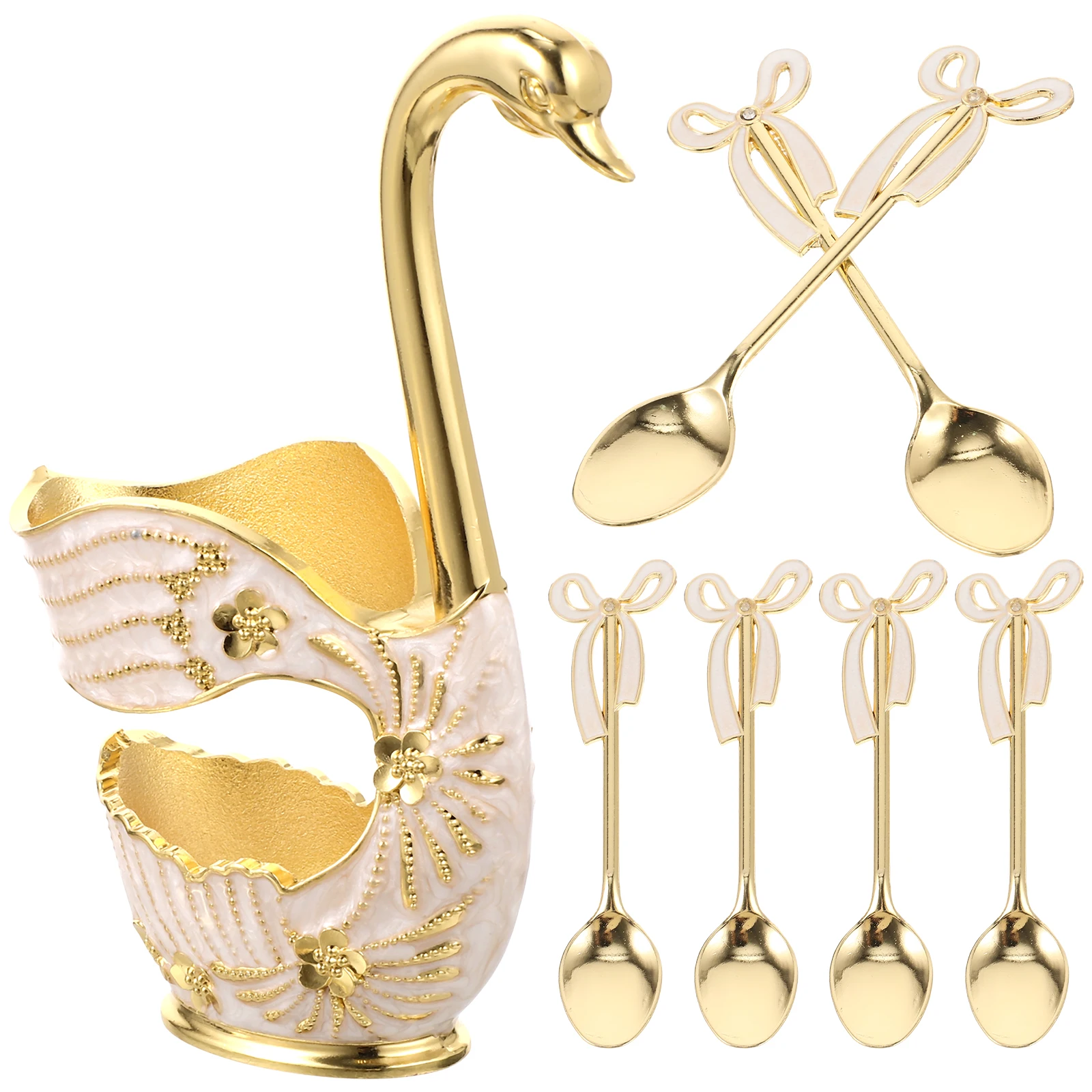 

1 Set Swan Spoon Base Metal Coffee Spoons Decorative Spoon Holder Storage Rack Golden Painted Design Kitchen Utensils