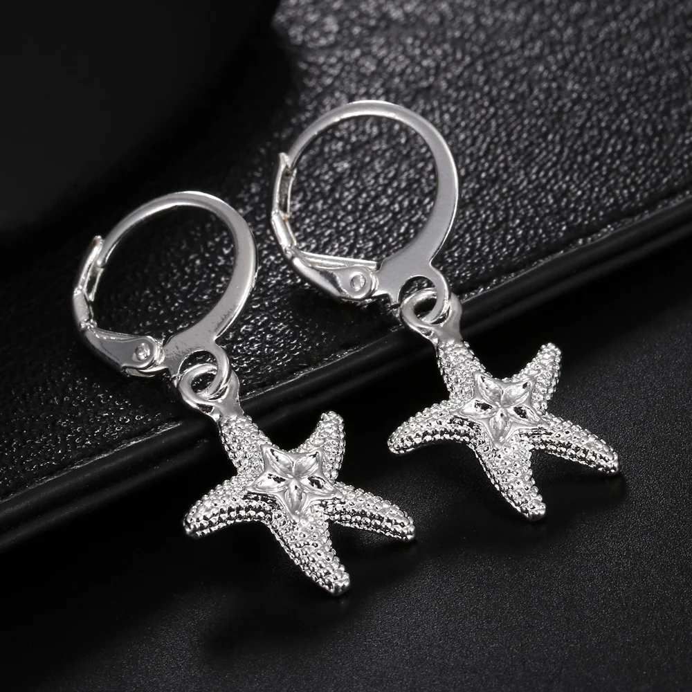 

Hot 925 Sterling Silver Street Fashion Starfish Drop Earrings For Women High Quality Jewelry Christmas Gift Wedding Party