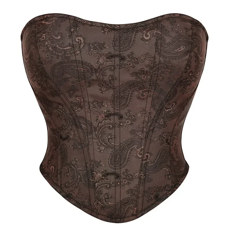 

Women Vintage Overbust Corset Top With Zip Jacquard Gothic Bustier Body Shaper Waist Cincher Korset