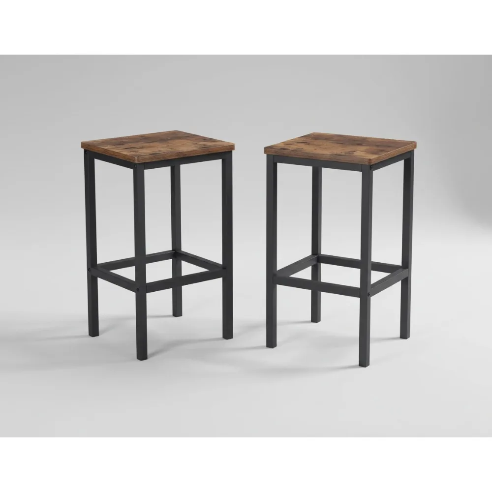 

Industrial Bar Stools Set of 2 with Footrest, Rustic Brown Kitchen Counter Height Chairs for Dining Room & Home Bar