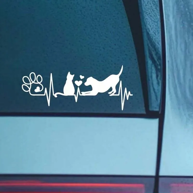 Adesivi per auto a forma di cuore per cani e gatti, adesivi con impronte di zampe, divertenti adesivi per auto per gli amanti degli animali, simpatici adesivi per auto per gli appassionati di cani e gatti