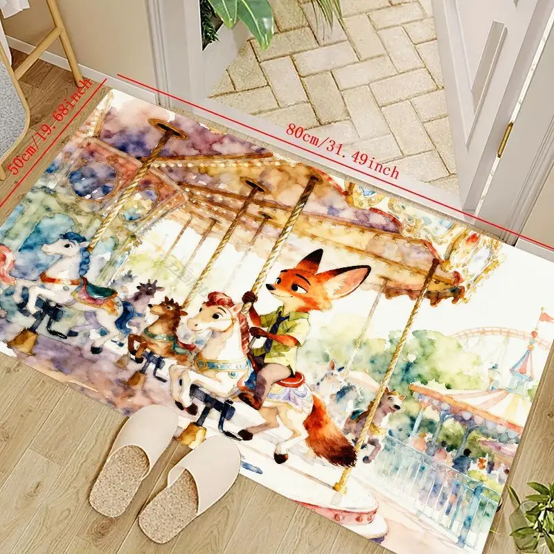

1 шт. акварельный коврик-карусель с лисой, в стиле зоотопии, яркий коврик с персонажем Ника Уайлд для детской комнаты, декор детской комнаты, без